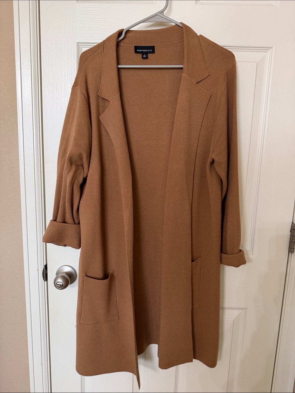 Portsmouth Brown Open-Front Long Blazer Coat
